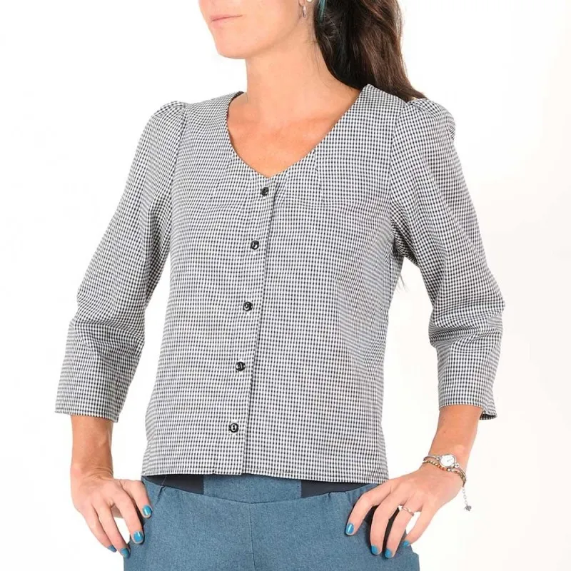 Chemisier coton vichy noir et blanc, laçage dos